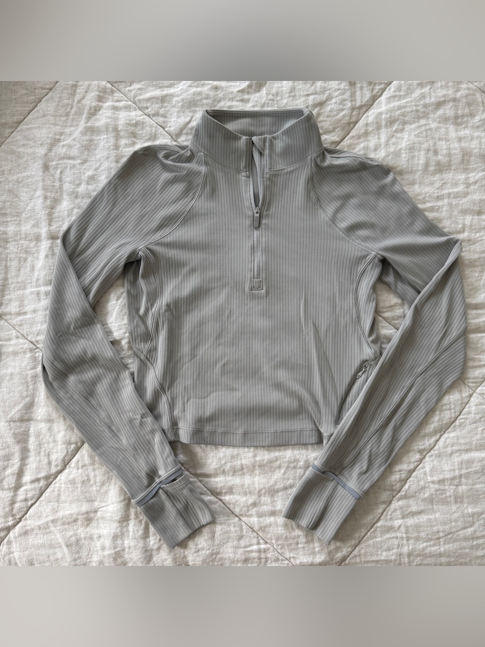 lululemon athletica Light Gray Ribbed Half-Zip Long Sleeve Top